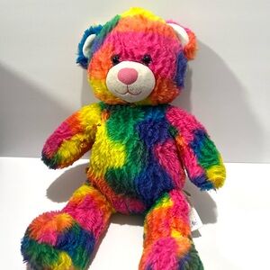 Build- A-Bear Rainbow Tie-Dye Plush Stuffed Bear. Has Flaw